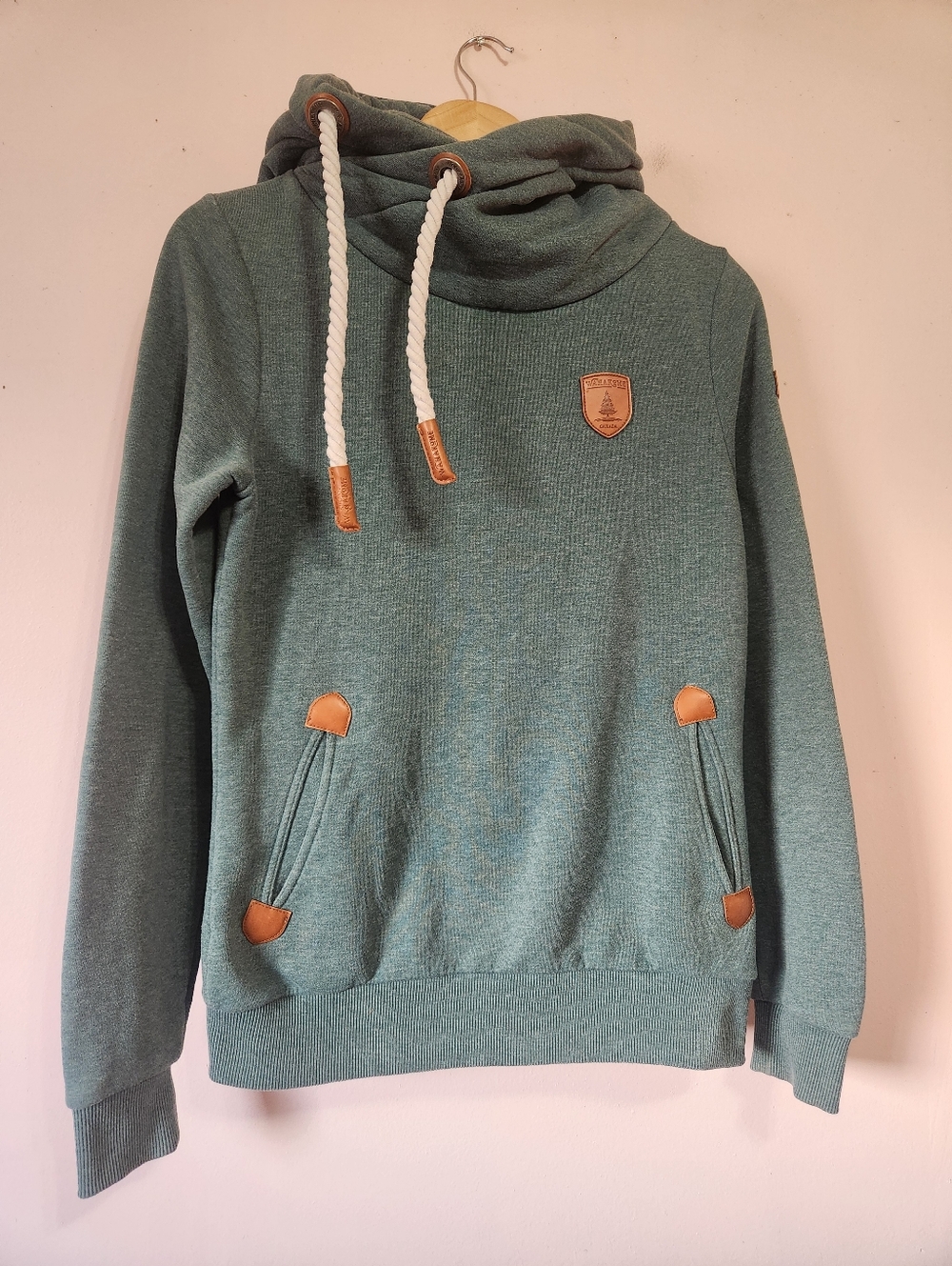 Wanakome Hera Cross Neck Cowl Hoodie Cabin Green Fleece Pullover XS Soft Cozy